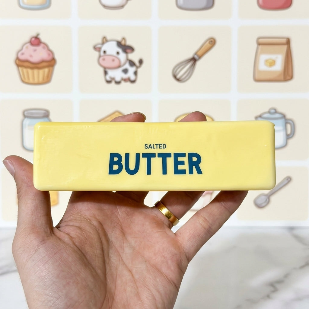 Gul butter squishy i handen