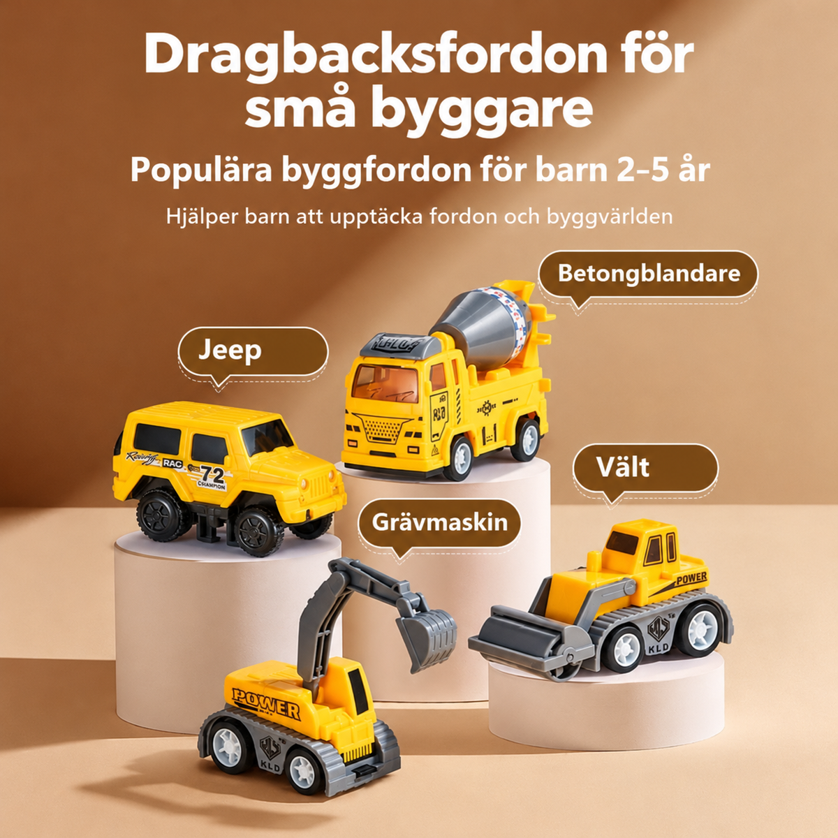 Bilbana med byggfordon för små upptäckare