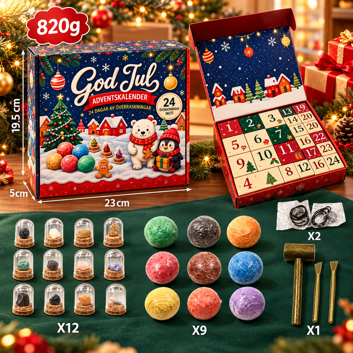 Kristall-adventskalender med överraskningar och verktyg