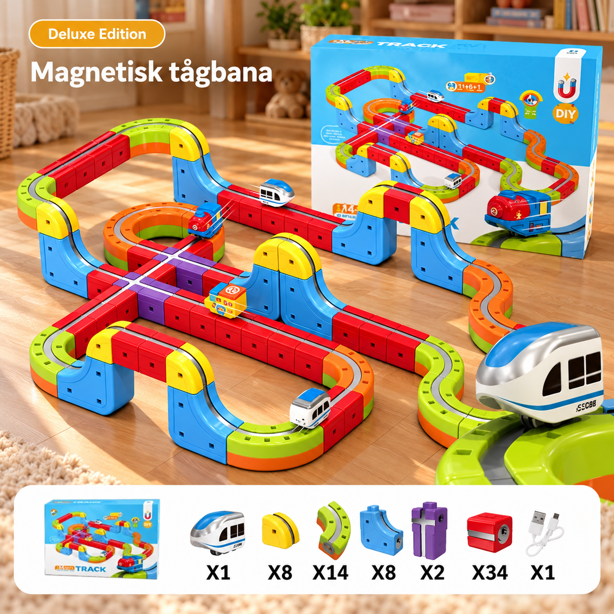 Magnetisk bilbana Deluxe i soligt lekrum