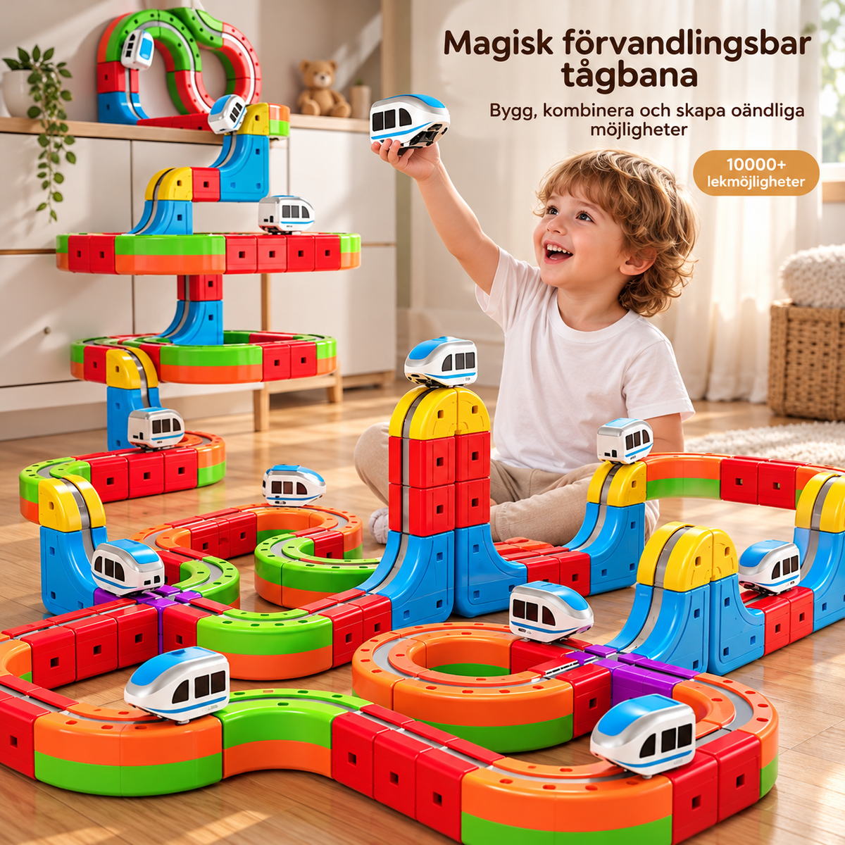 Barn leker med magnetisk bilbana