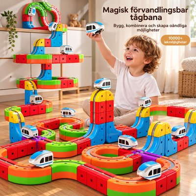 Barn leker med magnetisk bilbana
